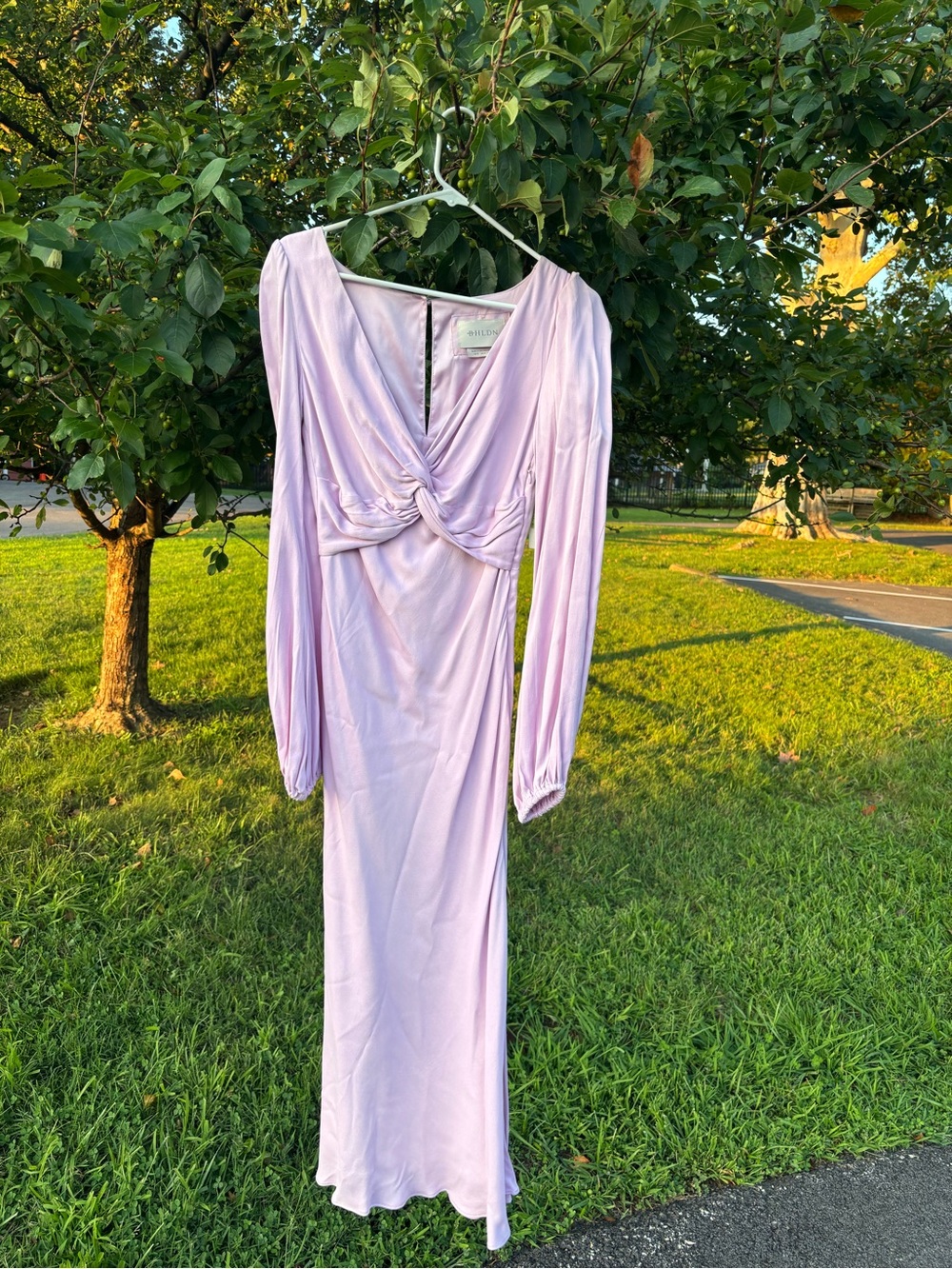 BHLDN Lilac Twist-Front Long Sleeve Maxi Dress
